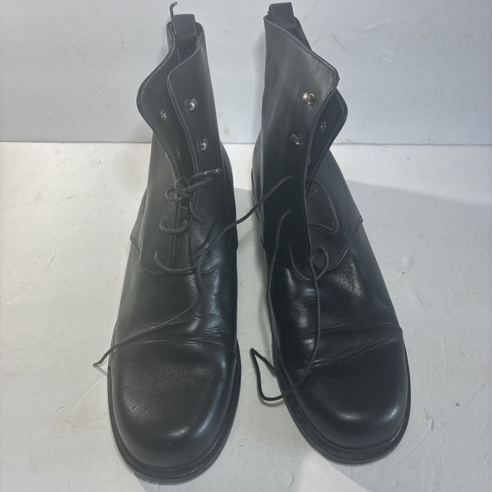 Eddie Bauer Made In Italy Lace Up Cap Toe Boots Black Leather - Picture 4 of 10